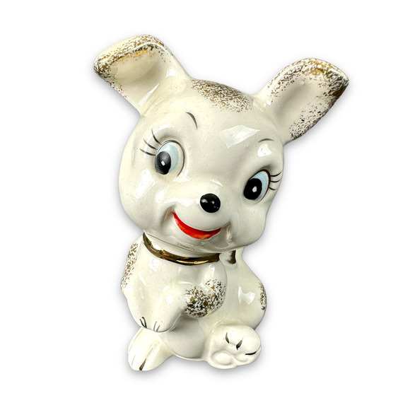Vintage 1950’s Ceramic Dog Puppy Figurine Gold Trim Japan 4.25” - Picture 1 of 12
